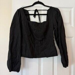 GAP Peasant Smocked Square Neck Long Sleeve Linen Blend Blouse Size Medium NWT